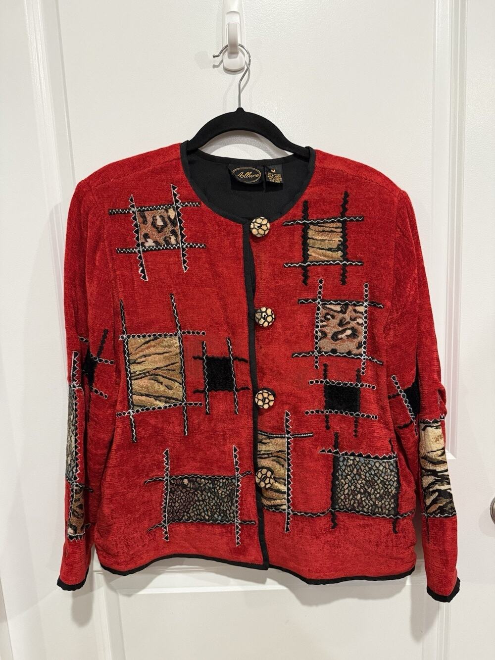 Allure Art to Wear Vintage Jacket RED Embroidered Women's SZ M Artsy Applique